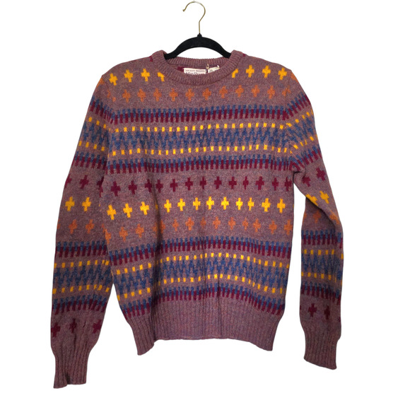 Vintage Lambs Wool Geometric Sweater Mens M Southwestern Boho Retro Artsy 80s - Picture 1 of 7